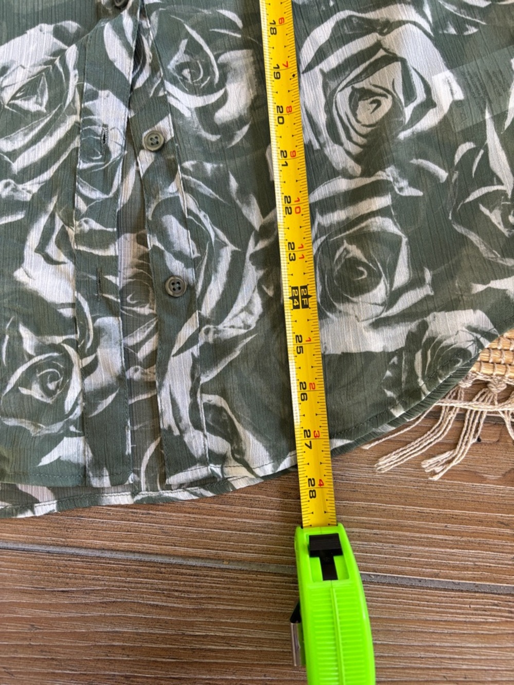 Kut from the Kloth Olive and White Rose Print Shirt - Picture 7 of 10